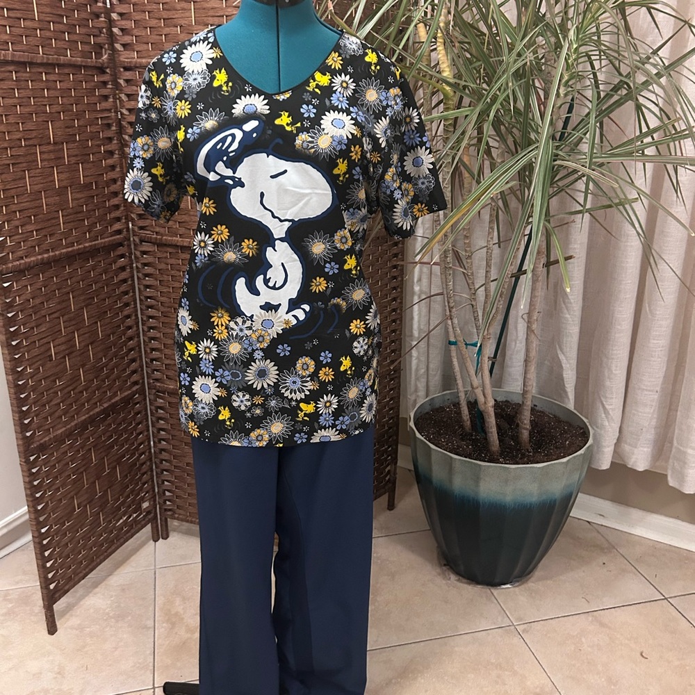 Snoopy scrub top and scrub bottoms